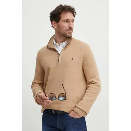 Zdjęcie Polo Ralph Lauren sweter bawełniany kolor brązowy lekki z półgolfem
