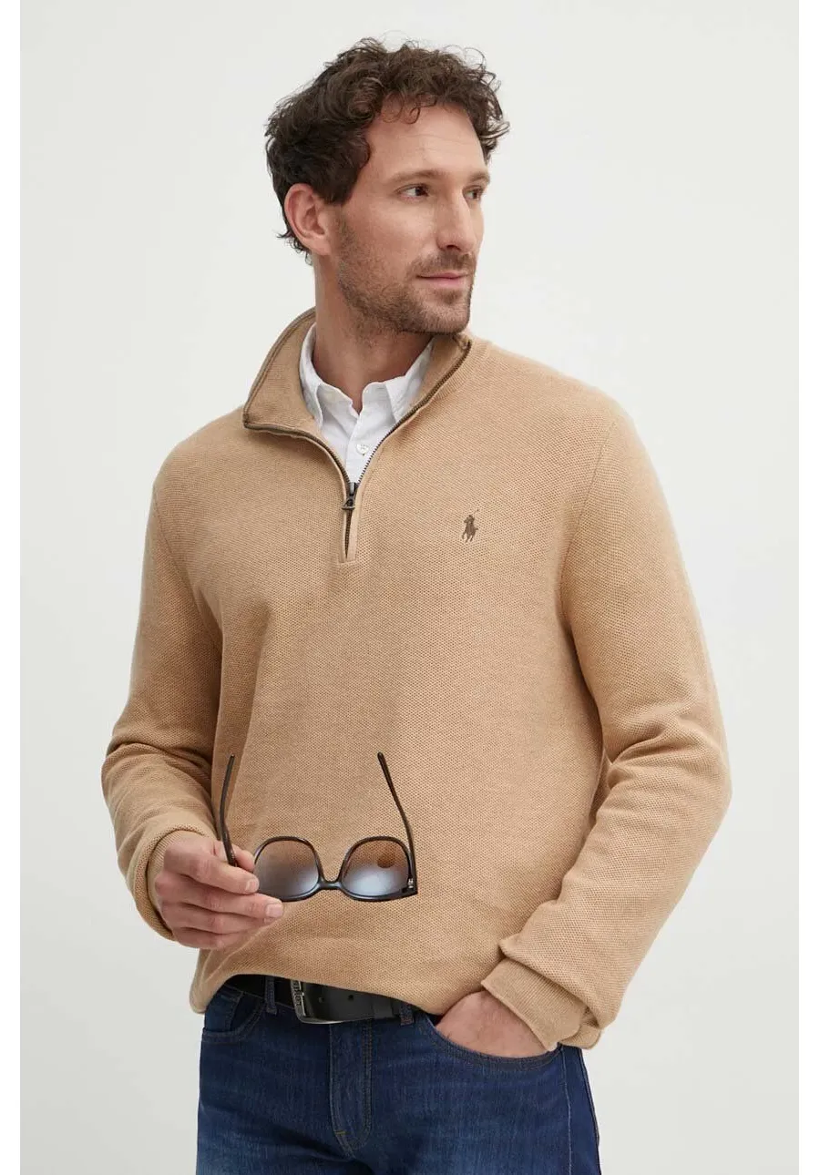 obrazek 1 Polo Ralph Lauren sweter bawełniany kolor brązowy lekki z półgolfem