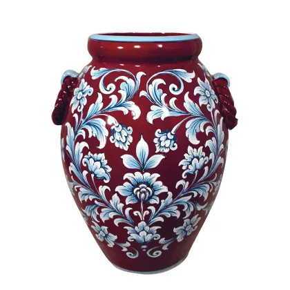 Picture Italian ceramic vase with shiny dark red glaze
