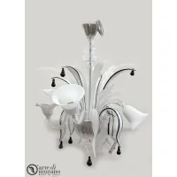 Picture Venetian black and white chandelier for 4 bulbs, made of Murano glass