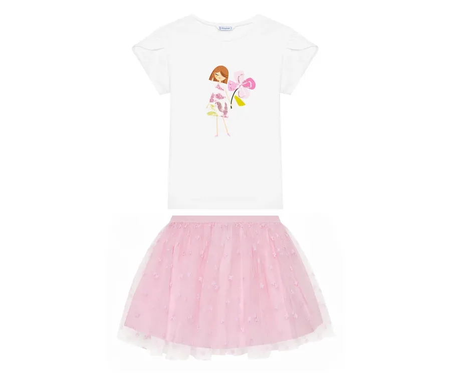 obrazek 1 Mayoral Komplet t-shirt i spódniczka 3946 Różowy Regular Fit