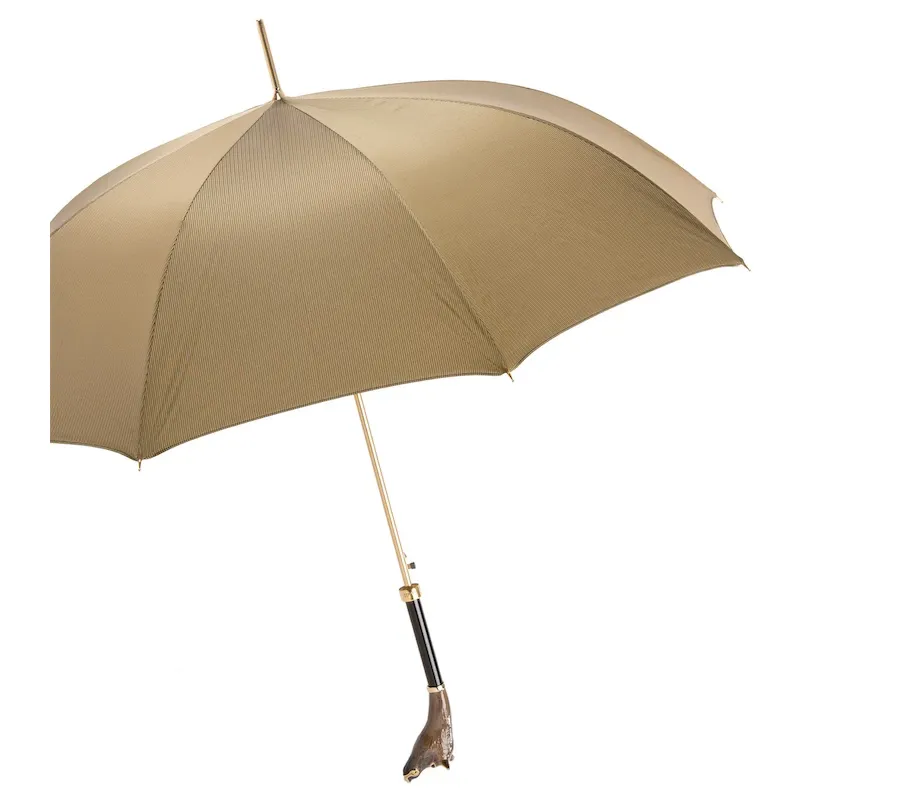 obrazek 7 Oryginalny beżowy parasol męski z rączką w kształcie głowy dzika - Pasotti