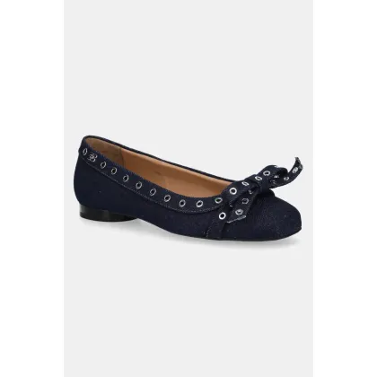 Zdjęcie GANNI baleriny Eyelets Bow Ballerina Denim kolor granatowy S2756