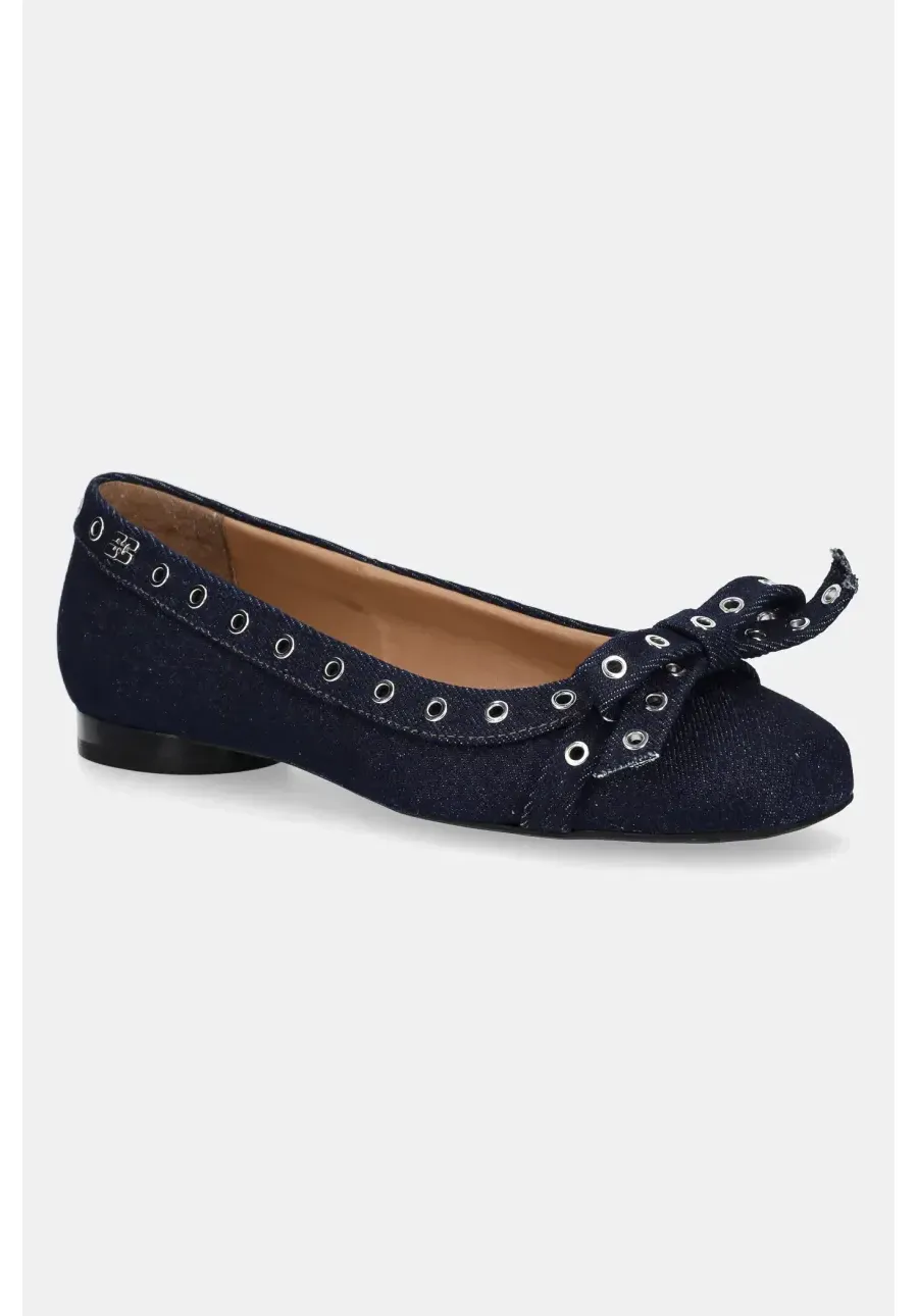 obrazek 1 GANNI baleriny Eyelets Bow Ballerina Denim kolor granatowy S2756
