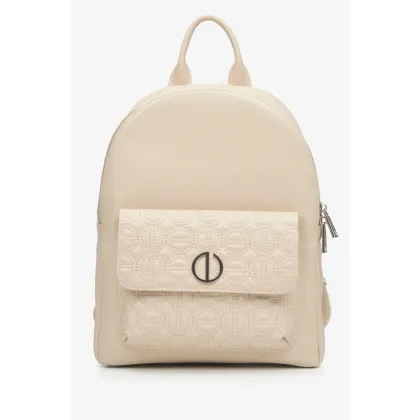 Zdjęcie Estro: Jasnobeżowy skórzany plecak damski ze srebrnymi detalami