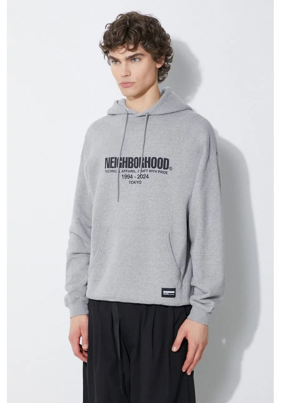 obrazek 1 NEIGHBORHOOD bluza bawełniana Classic męska kolor szary z kapturem z nadrukiem 241FPNH.CSM04