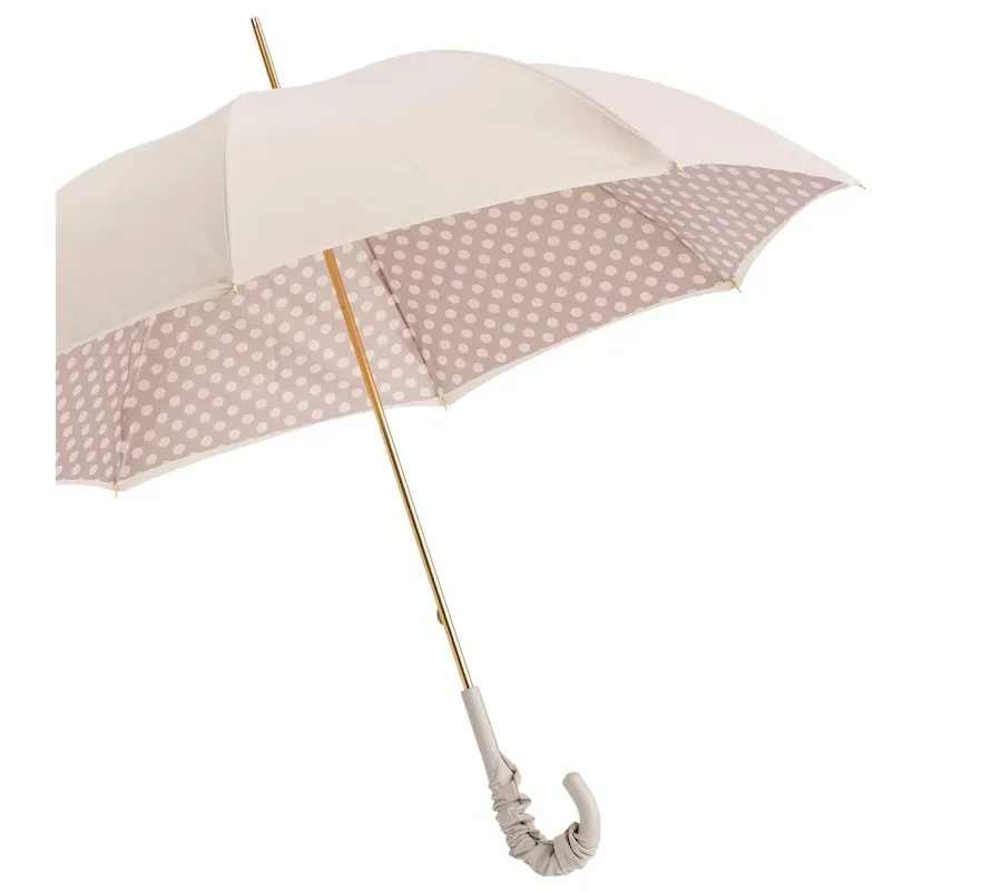 obrazek 7 Wyjątkowy parasol damski w kolorze kości słoniowej w kropki – Pasotti