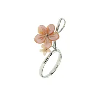 Zdjęcie Srebrny pierścionek pokryty rodem Białe cyrkonie Różowa masa perłowa