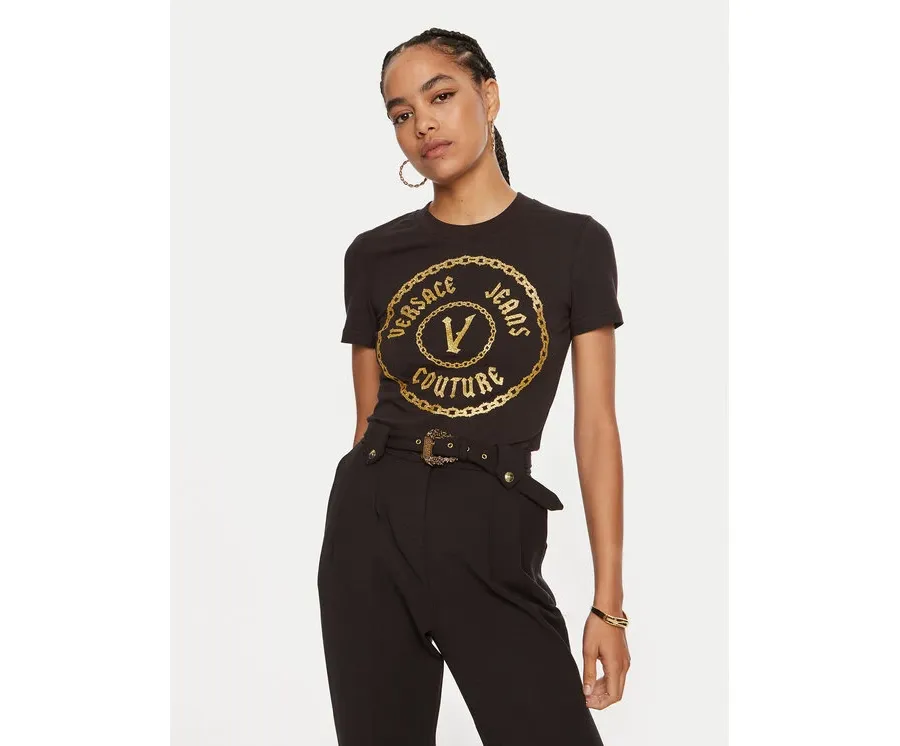 obrazek 1 Versace Jeans Couture T-Shirt 77HAHT02 CJ03T Czarny Slim Fit