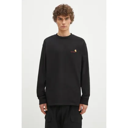 Zdjęcie Carhartt WIP longsleeve bawełniany Longsleeve American Script T-Shirt kolor czarny gładki I029955.BLACK-BLACK