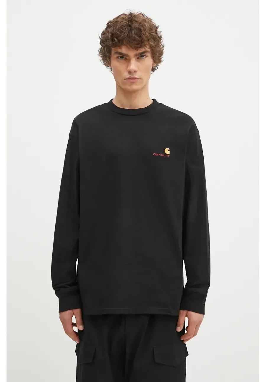 obrazek 1 Carhartt WIP longsleeve bawełniany Longsleeve American Script T-Shirt kolor czarny gładki I029955.BLACK-BLACK