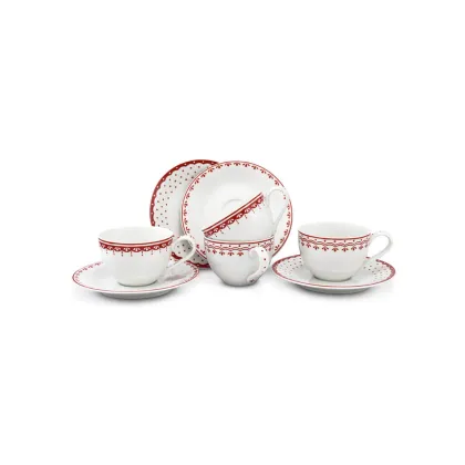 Zdjęcie Czeski zestaw czterech filiżanek ze spodkami z porcelany w kolorze czerwonym z wyjątkowym zdobieniem – Leander