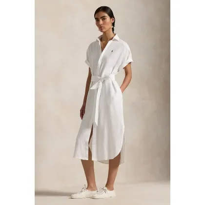 Zdjęcie Polo Ralph Lauren sukienka lniana kolor biały midi prosta 211959912