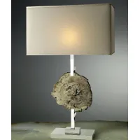 Picture Elegant table lamp in nickel-plated brass and fossil wood