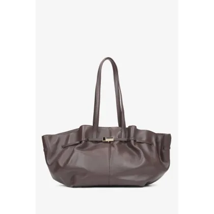 Zdjęcie Estro: Ciemnobrązowa torba na ramię z długimi rączkami ze skóry naturalnej