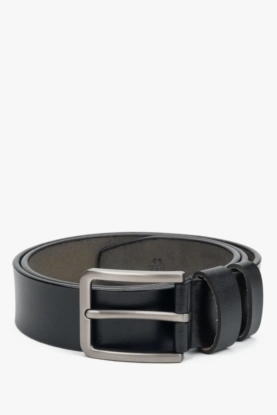 obrazek 1 Estro: Klasyczny czarny pasek męski ze skóry naturalnej ze srebrną sprzączką