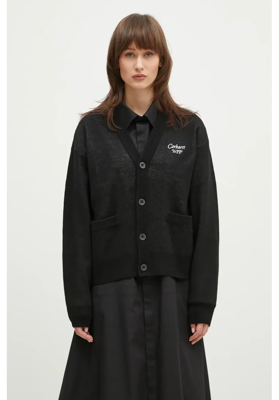 obrazek 1 Carhartt WIP kardigan z domieszką wełny Harttbreaker Cardigan kolor czarny I034390.K02XX