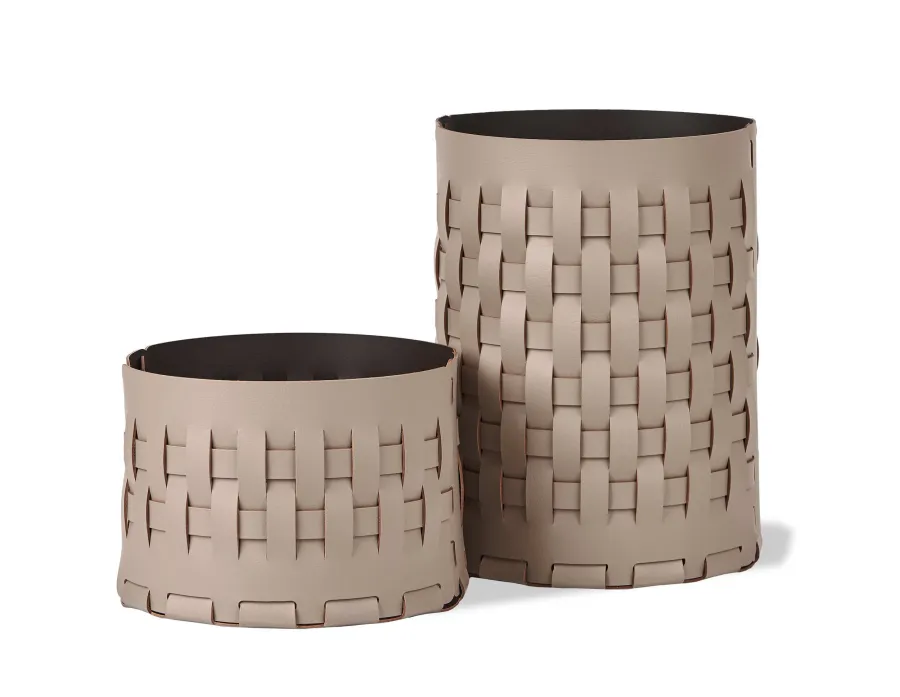 obrazek 2 Elegancki skórzany kosz Bottega-15 Ø20xH12 cm w kolorze cappuccino