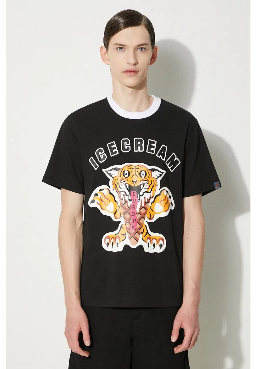obrazek 1 ICECREAM t-shirt bawełniany Tiger męski kolor czarny z nadrukiem IC24237