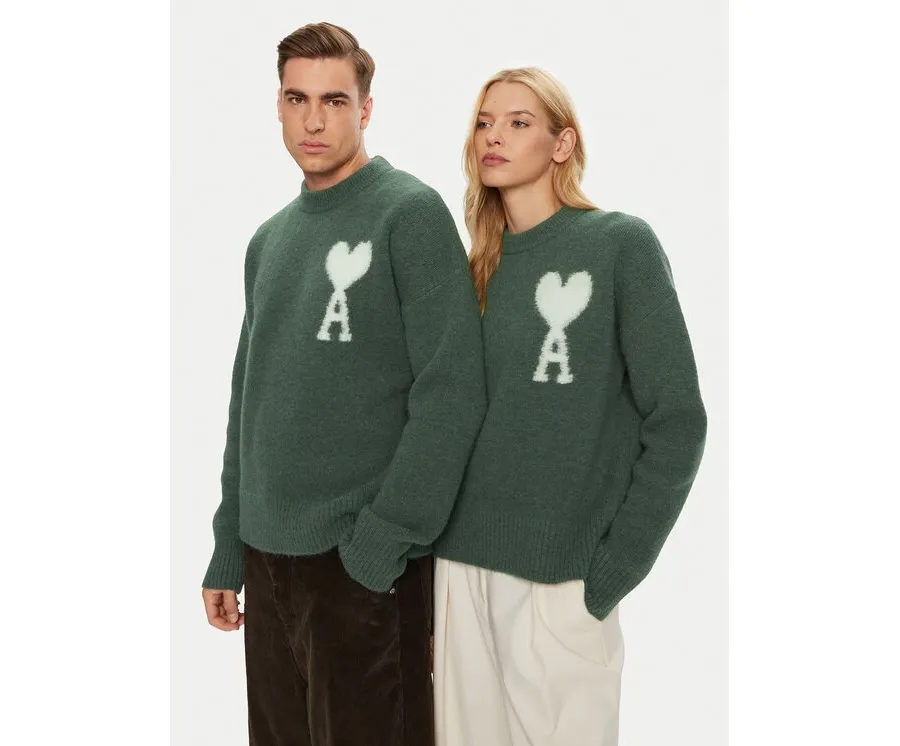 obrazek 1 AMI PARIS Sweter UKS025.KN0032 Zielony Regular Fit