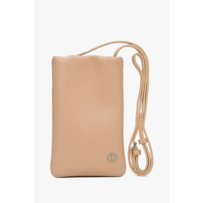 Zdjęcie Estro: Beżowa torebka damska na telefon ze skóry naturalnej