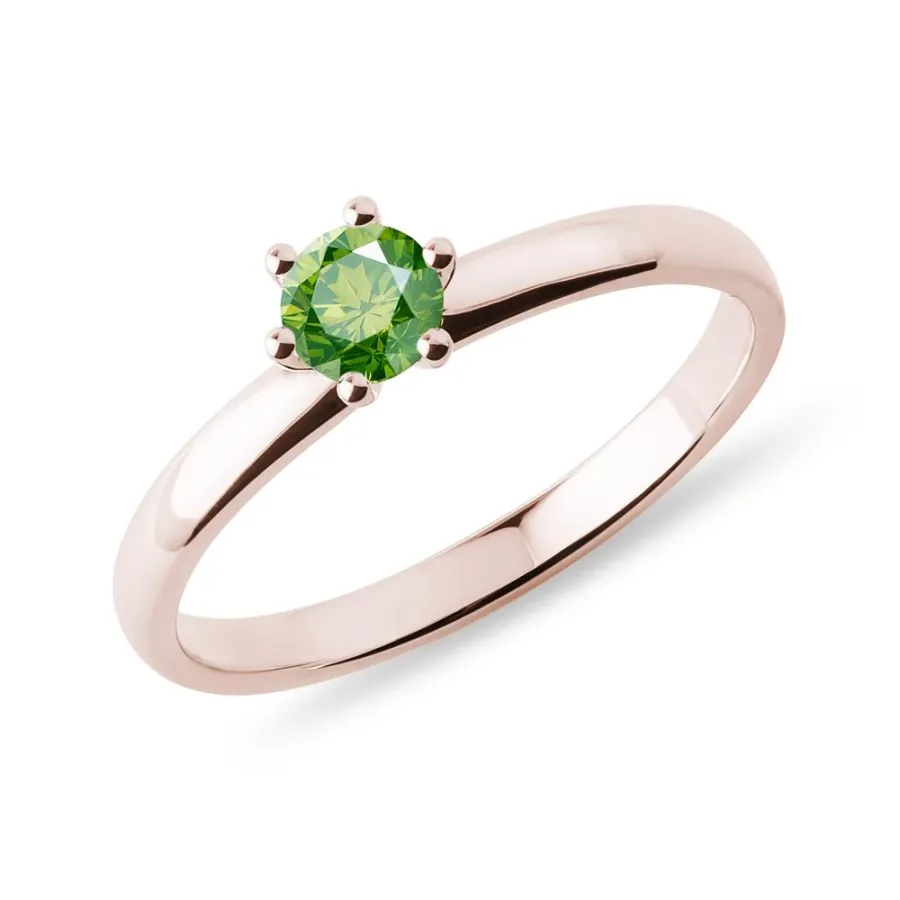 obrazek 1 Pierścionek zaręczynowy z różowego złota z zielonym diamentem w stylu Solitaire KLENOTA