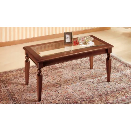 Zdjęcie Włoski stolik kawowy z litej topoli, szklany blat 100x50x45cm - Fratelli Mirandola