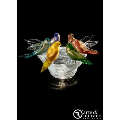 Zdjęcie Sześć luksusowych rzeźbionych szklanych ptaków Murano rozmiar M