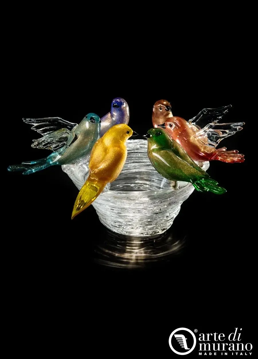 obrazek 1 Sześć luksusowych rzeźbionych szklanych ptaków Murano rozmiar M