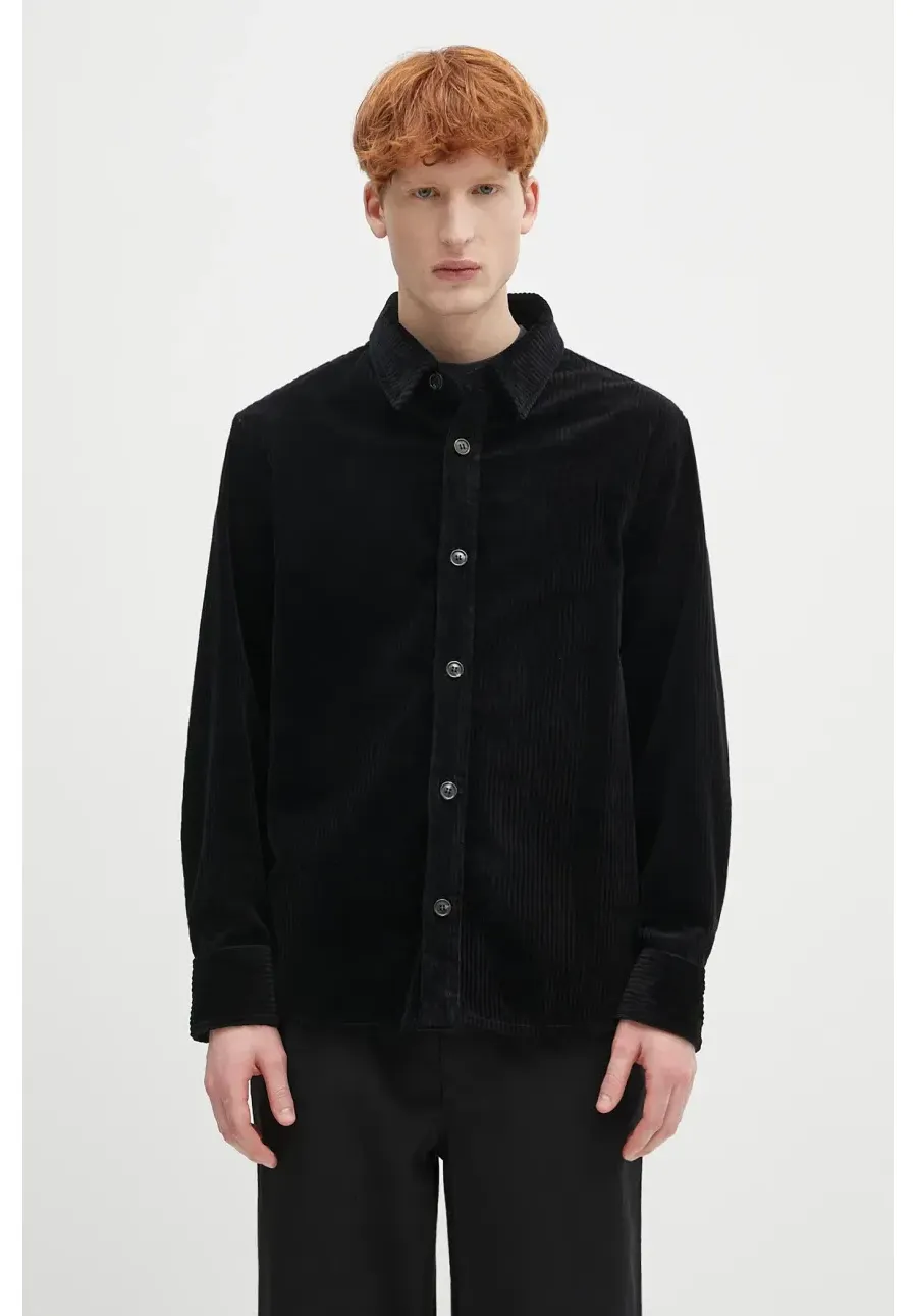 obrazek 1 A.P.C. koszula sztruksowa surchemise boris męska kolor czarny relaxed z kołnierzykiem klasycznym COHDW.H02811