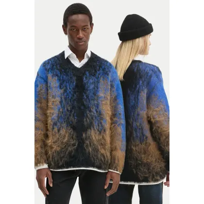 Zdjęcie Y/Project sweter z domieszką wełny HAIRY GRADIENT SWEATER kolor granatowy ciepły 206SW012