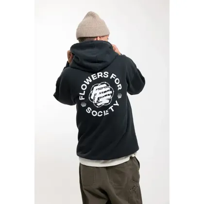 Zdjęcie Flowers for Society bluza bawełniana Basic Back Print Hoodie męska kolor czarny z kapturem z nadrukiem FFSAPP069