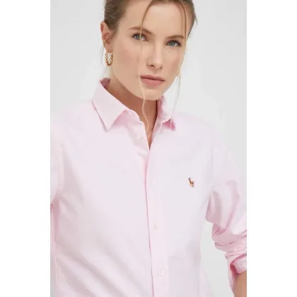 Zdjęcie Polo Ralph Lauren koszula bawełniana damska kolor różowy regular z kołnierzykiem klasycznym