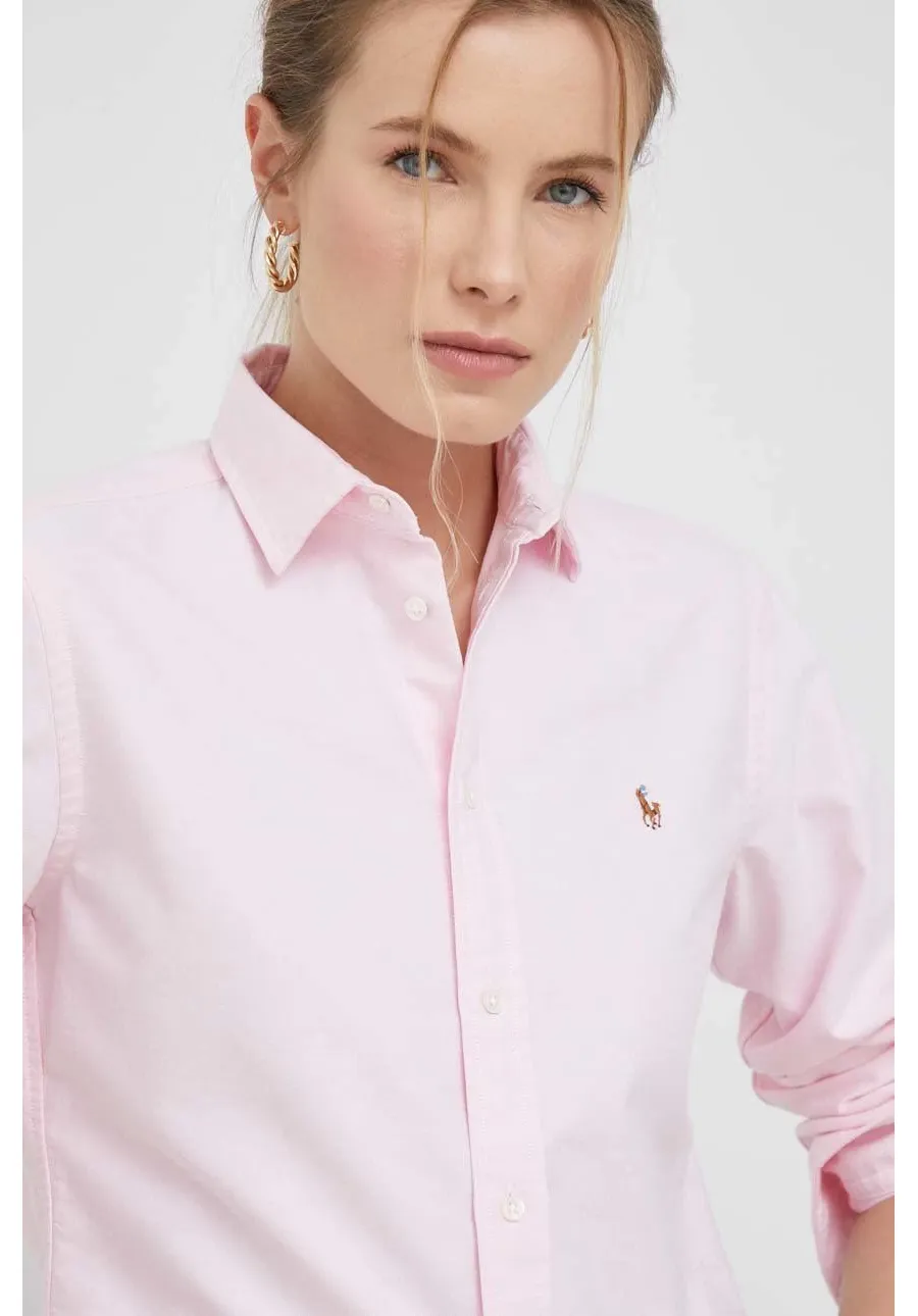 obrazek 1 Polo Ralph Lauren koszula bawełniana damska kolor różowy regular z kołnierzykiem klasycznym