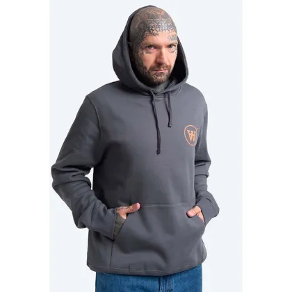 Zdjęcie Wood Wood bluza bawełniana Ian Hoodie męska kolor szary z kapturem z nadrukiem 10135605.2424-GREYMEL