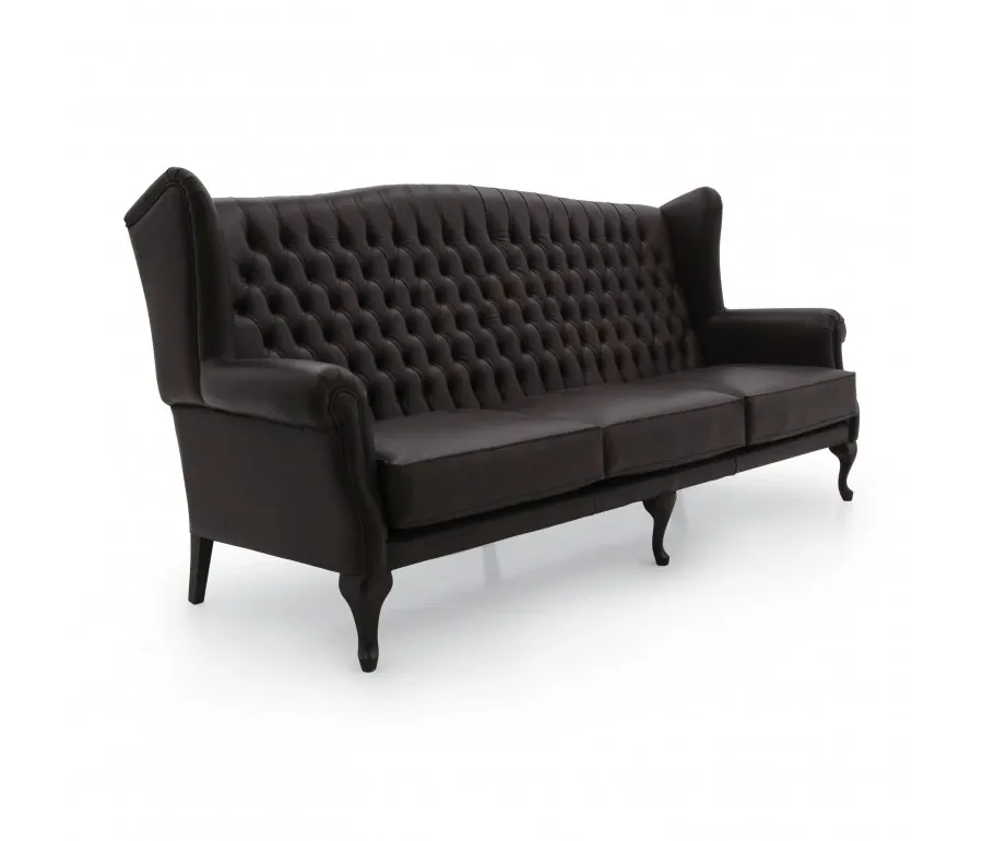 obrazek 1 Czarna skórzana sofa w klasycznym stylu - Sevensedie