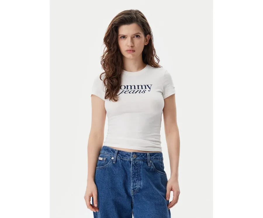 obrazek 1 Tommy Jeans T-Shirt Essential DW0DW19447 Écru Slim Fit
