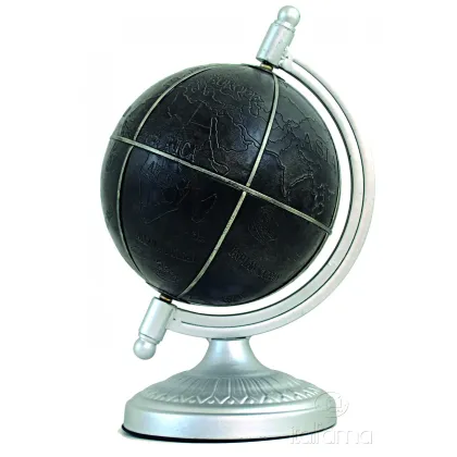 Zdjęcie Oryginalny globus ze skórzaną mapą w czarym kolorze oraz srebrną podstawą - h. 34 cm