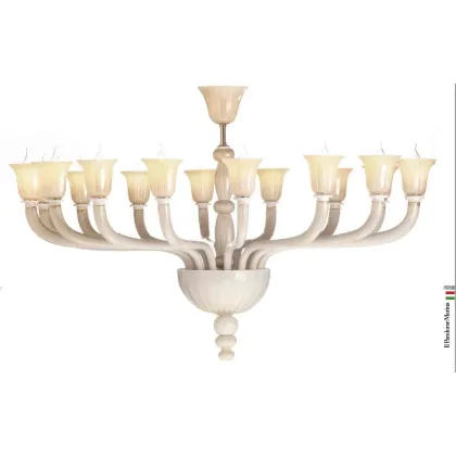 Zdjęcie Piękny żyrandol z białego i złotego szkła Murano - Il Paralume Marina