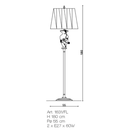 Zdjęcie Lampa podłogowa z kolekcji „Angelica” z przezroczystego szkła Murano z metalową różą i kloszem z tkaniny - Il Paralume Marina