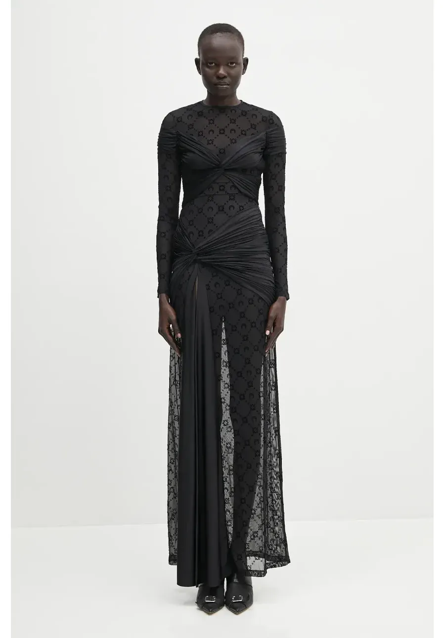 obrazek 1 Marine Serre sukienka Draped Jersey Knotted kolor czarny maxi rozkloszowana WDR339A.RJER0018
