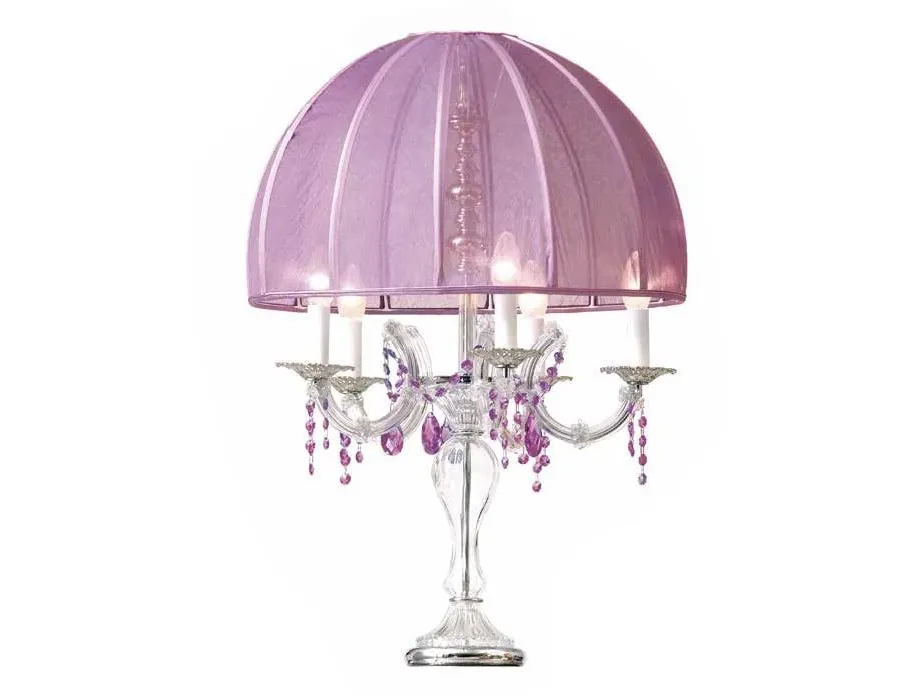 obrazek 1 Lampa stołowa z przezroczystego szkła z kolorowymi kryształowymi wisiorkami i kloszem z organzy – Il Paralume Marina