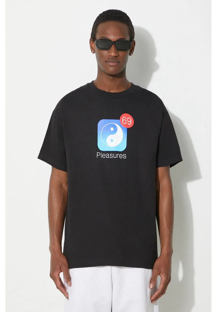 obrazek 1 PLEASURES t-shirt bawełniany Notify męski kolor czarny z nadrukiem P24SP052.BLACK