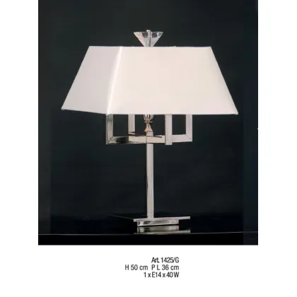 Zdjęcie Stylowa lampa stołowa z mosiądzu z kryształowym elementem i kloszem z tkaniny – Il Paralume Marina