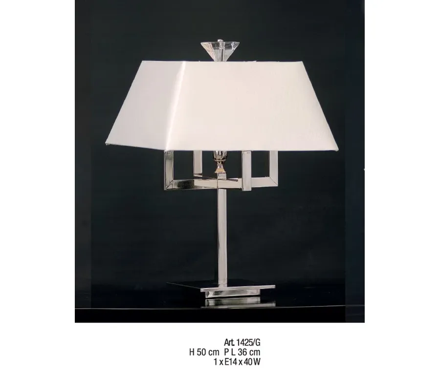 obrazek 1 Stylowa lampa stołowa z mosiądzu z kryształowym elementem i kloszem z tkaniny – Il Paralume Marina