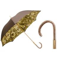 Zdjęcie Stylowy parasol damski w kolorze khaki zdobiony kwiatowym motywem - Pasotti
