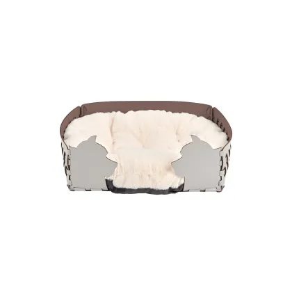 Zdjęcie Skórzane legowisko dla psa 45x30xH15 cm z dwustronną poduszką w kolorze perłowym