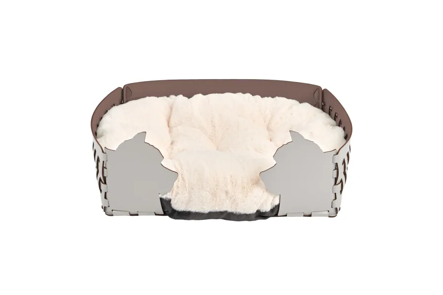 obrazek 1 Skórzane legowisko dla psa 45x30xH15 cm z dwustronną poduszką w kolorze perłowym