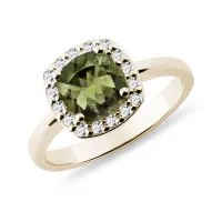 Zdjęcie Pierścionek zaręczynowy z mołdawitem i diamentami w żółtym złocie KLENOTA