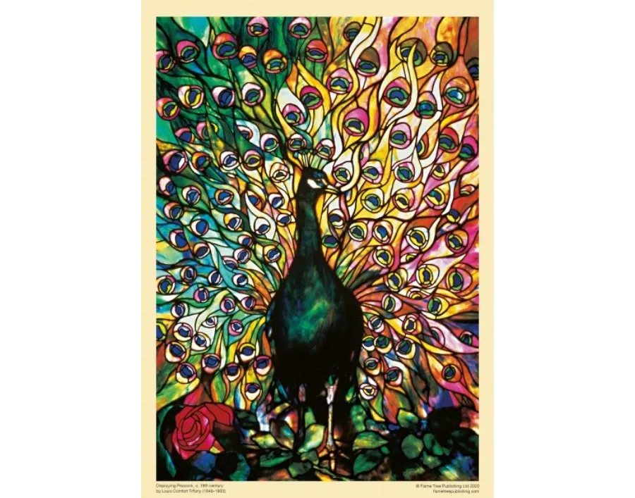 obrazek 3 Puzzle dla dorosłych Louis Comfort Tiffany: Wyświetlanie pawia - Flame Tree Publishing